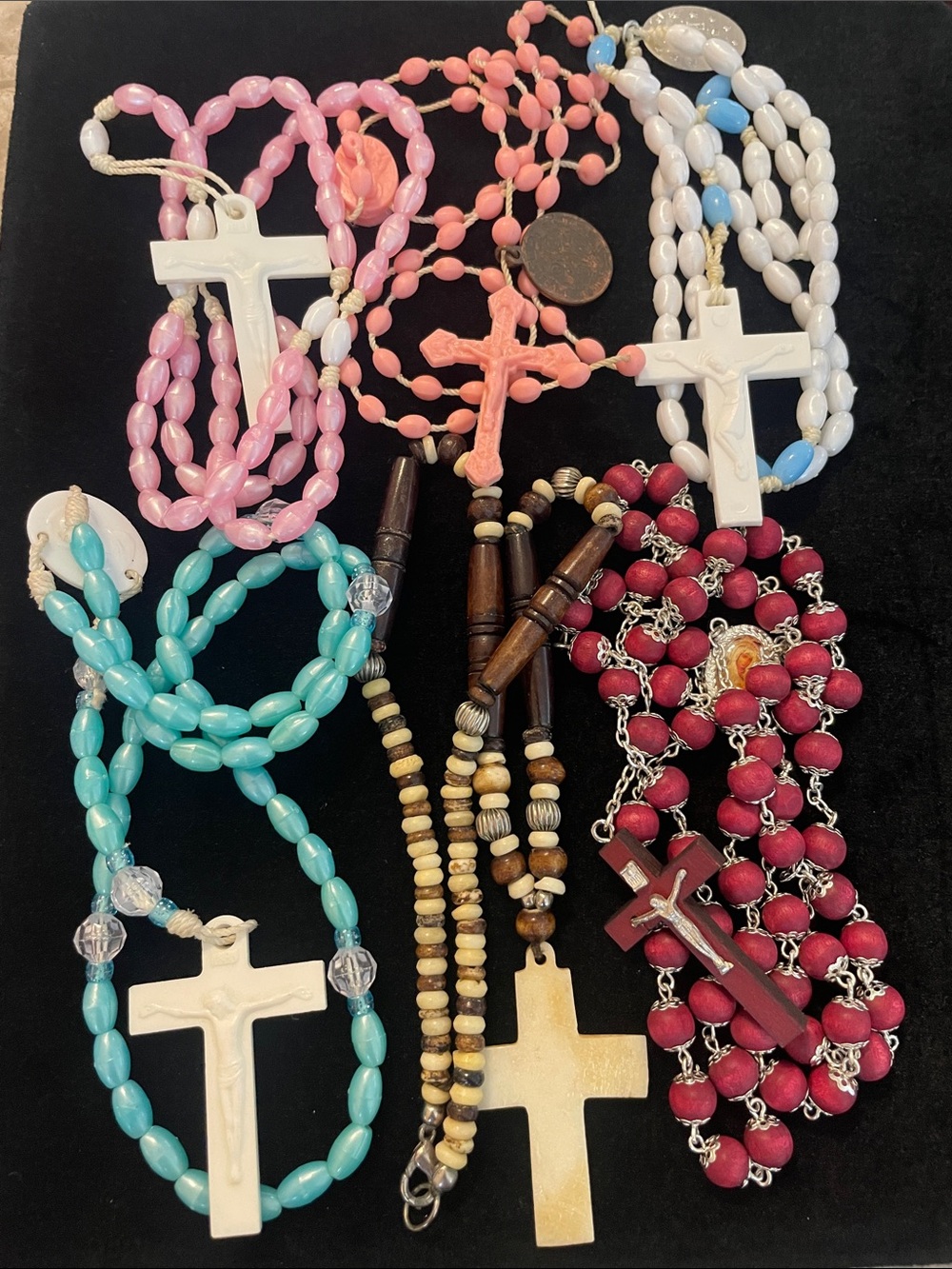 Six gorgeous color plastic Rosaries! All like new!